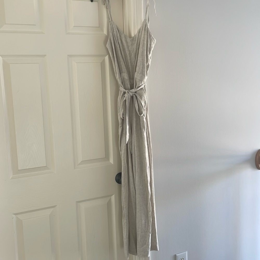 Cream linen tie jump suit